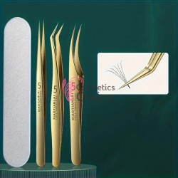 Pensete pentru gene false fir cu fir Ice Flower Anti-static 3D - ST222 Aurii, set 3 bucăți 3D Grafity